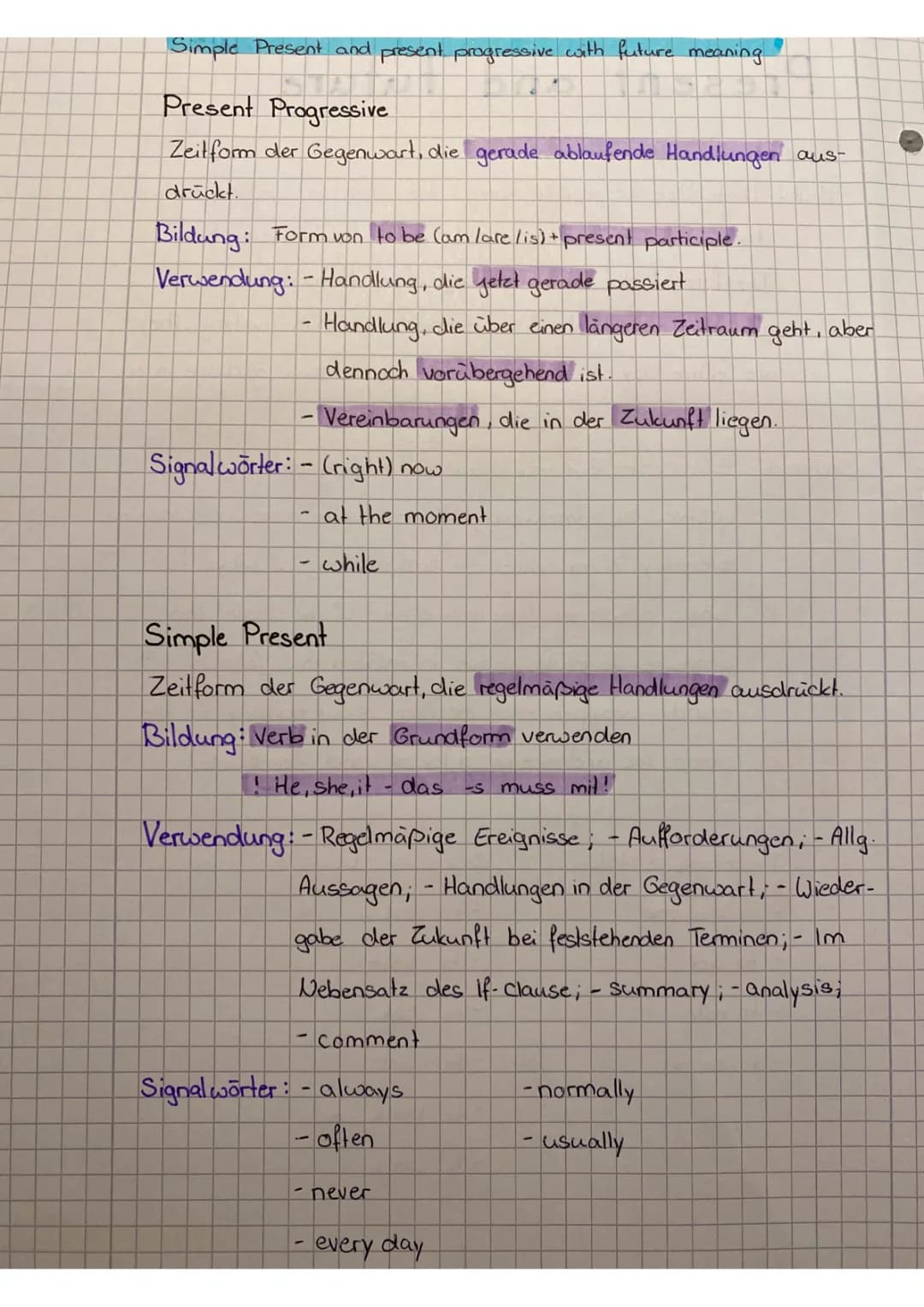 Einfache Übungen für Simple Present und Present Progressive mit Zukunftsbedeutung
