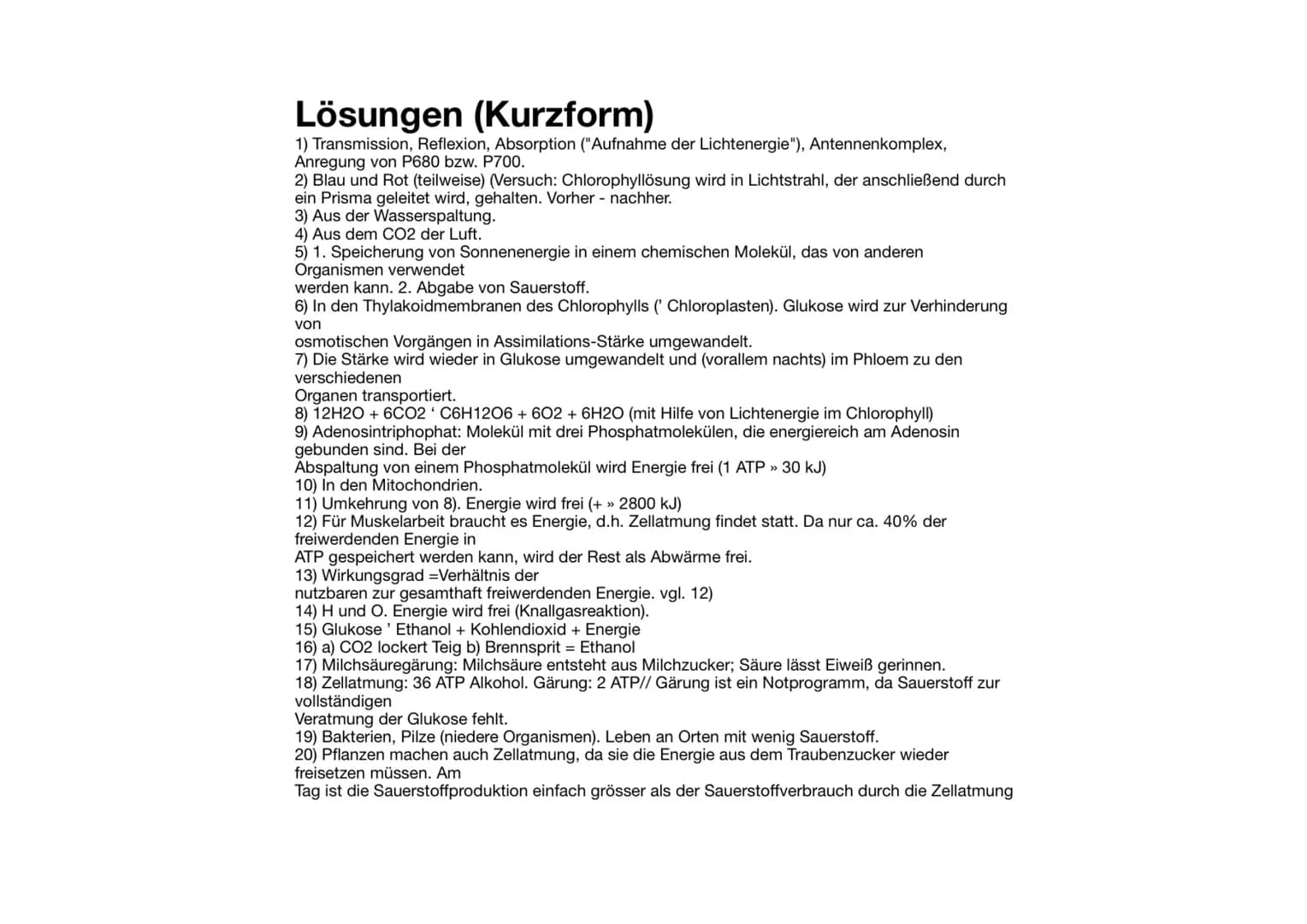 Aufgaben: Pflanzenphysiologie Übung:
Photosynthese, Zellatmung, Gärung
1) Was geschieht mit den Lichtstrahlen, die auf ein grünes Blatt fall