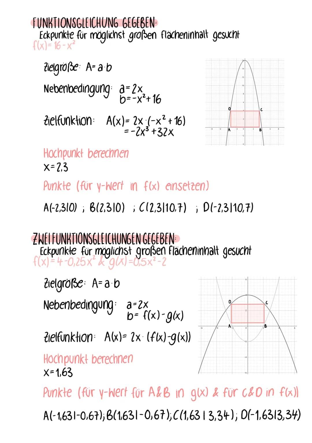 EXTREMWERTPROBLEME
UMFANG GEGEBEN
Lange & Breite für größten Flächeninhalt gesucht
Zielgroße A-a b
Nebenbedingung
Zielfunktion A(x)=2x-(800-