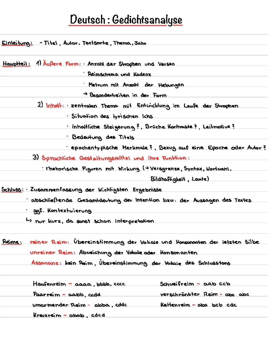 Gedichtsanalyse - Lernzettel 