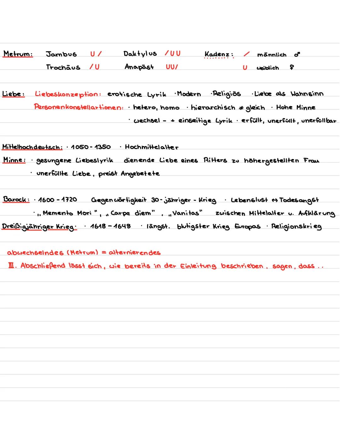 Einleitung: -Titel, Autor, Textsorte, Thema, Jahr
Hauptteil. 1) Äußere Form: Anzahl der Strophen und Versen
Reimschema und Kadenz
Metrum mit