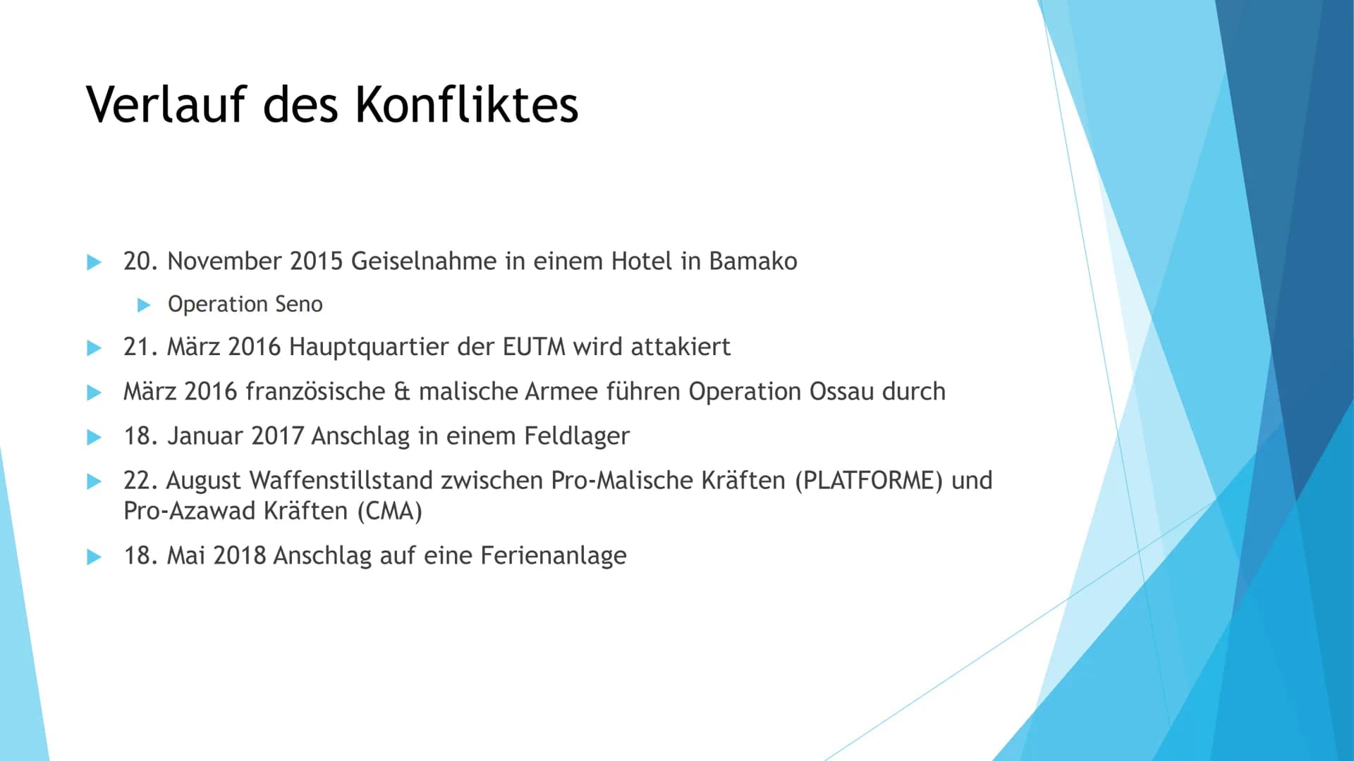 Der Mali Konflikt
Quelle: wikipedia.org Gliederung
Allgemeine Informationen
►Welche Konfliktparteien gibt es
Auslösung des Konfliktes
Verlau