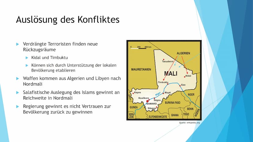 Der Mali Konflikt
Quelle: wikipedia.org Gliederung
Allgemeine Informationen
►Welche Konfliktparteien gibt es
Auslösung des Konfliktes
Verlau