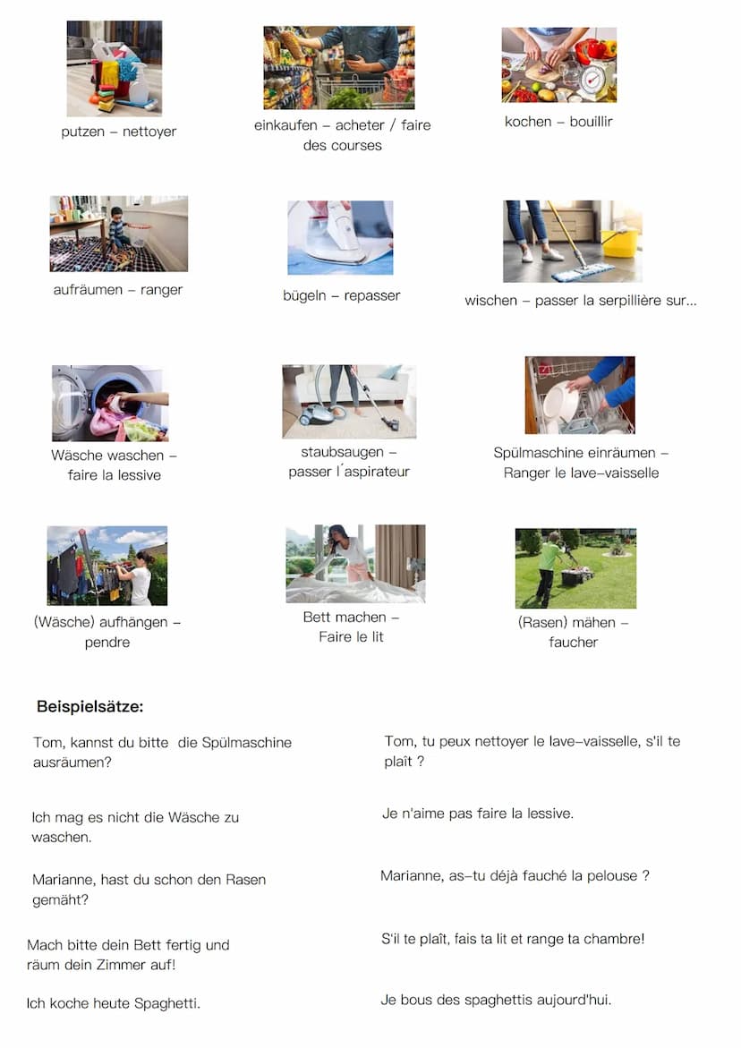  12
S
Das Haus
1- der Garten
2- die Küche
3- das Wohnzimmer
4-der Wäscheraum
5- das
Arbeitszimmer
6- das Badzimmer
7- das
Schlafzimmer
8- da