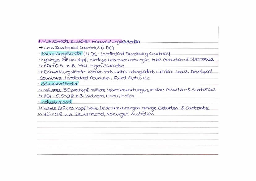 Erdkunde
Entwicklungsstände von Räumen.
Sozioökonomische
→ Entwicklungsstände von Ländern
Indikatoren zu den Entwicklungsständen/ Unterschei