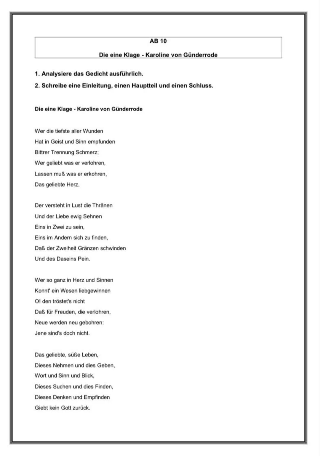 1. Analysiere das Gedicht ausführlich.
2. Schreibe eine Einleitung, einen Hauptteil und einen Schluss.
Die Liebeslyrik mit dem Titel „Die ei
