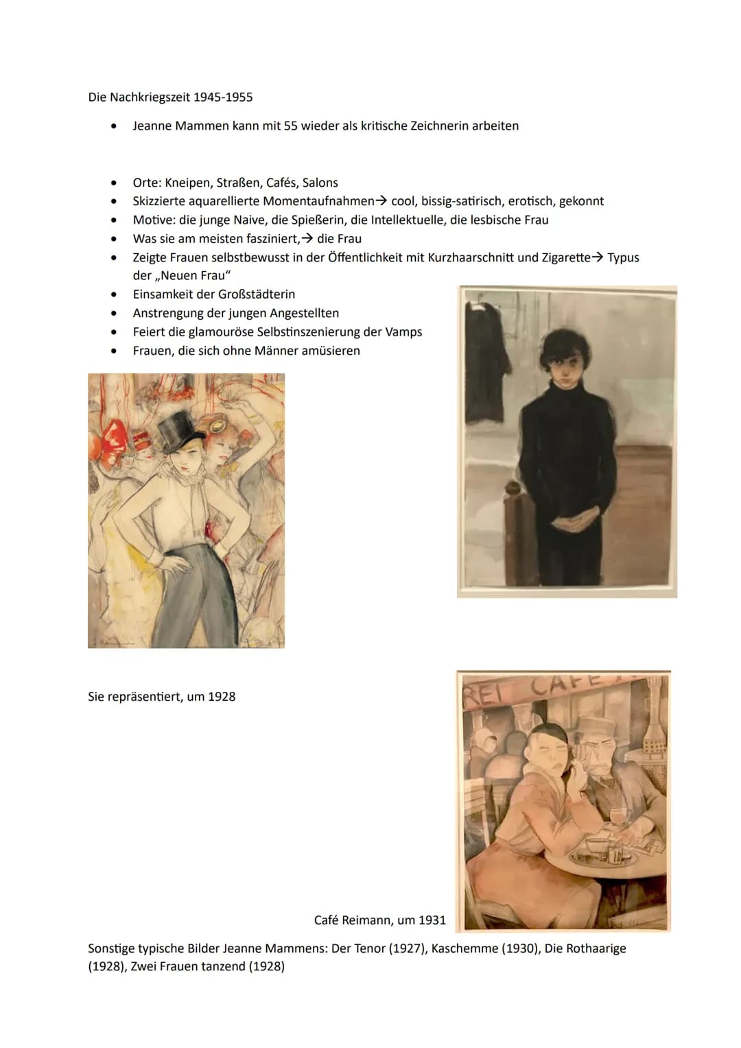Jeanne Mammen
Mammen, als selbstständige Künstlerin ein Prototyp der emanzipierten ,,Neuen
Frau"
●
●
●
●
●
Mutter gebürtige Holländerin
Fami