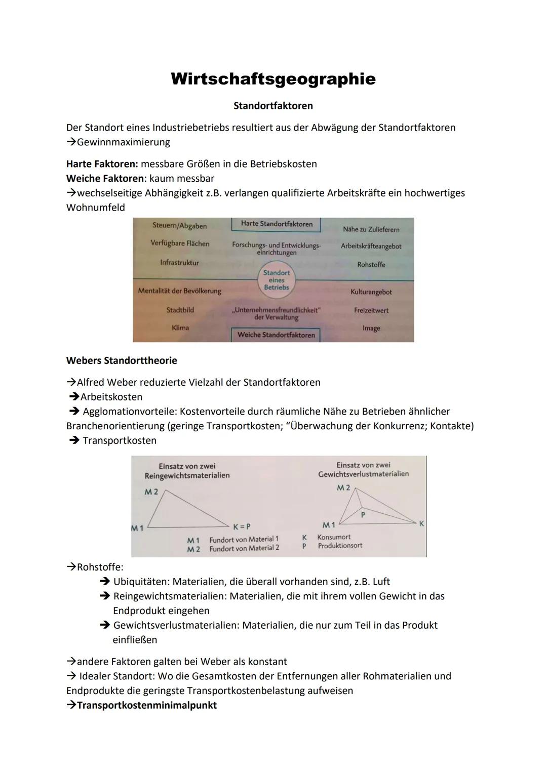 # Wirtschaftsgeographie

Standortfaktoren

Der Standort eines Industriebetriebs resultiert aus der Abwägung der Standortfaktoren

→Gewinnmax