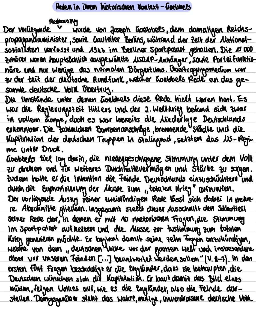 Redeanalyse Goebbels Sportpalastrede