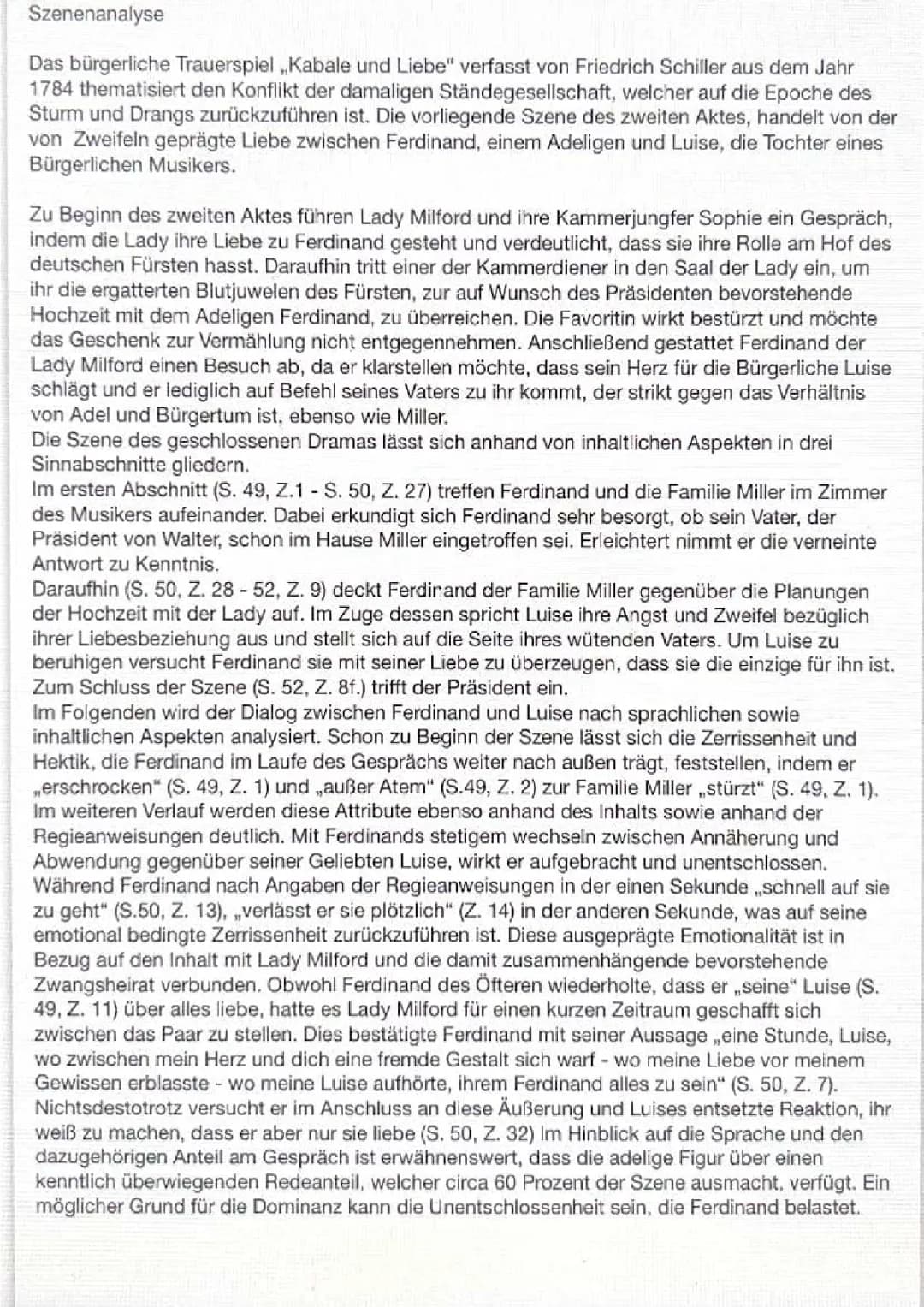 Szenenanalyse: Kabale und Liebe – Zweiter Akt