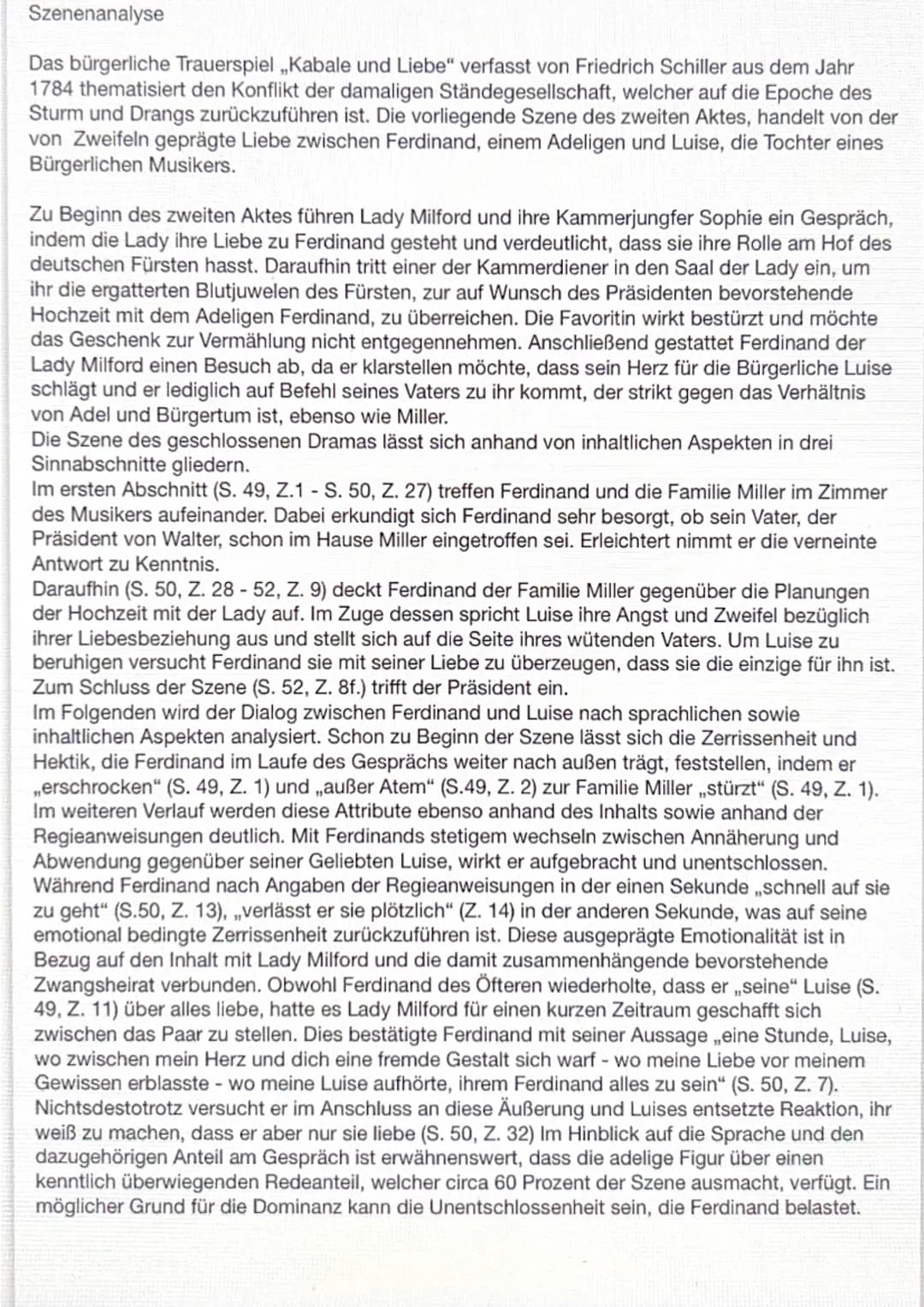 Szenenanalyse
Das bürgerliche Trauerspiel ,,Kabale und Liebe" verfasst von Friedrich Schiller aus dem Jahr
1784 thematisiert den Konflikt de