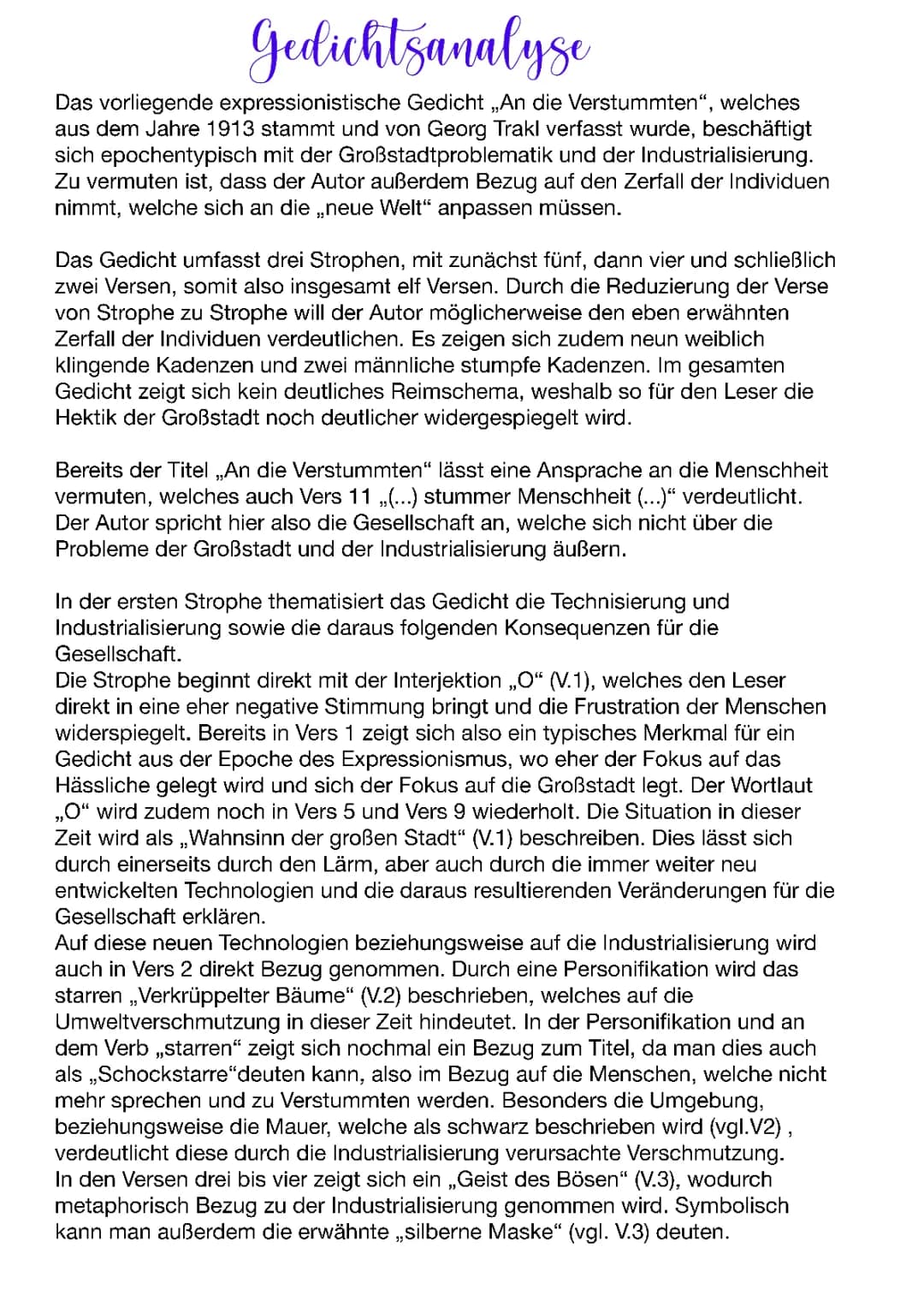 Gedichtsanalyse: Tipps und Beispiele für Klasse 9 - Großstadtlyrik, Trakl, Expressionismus