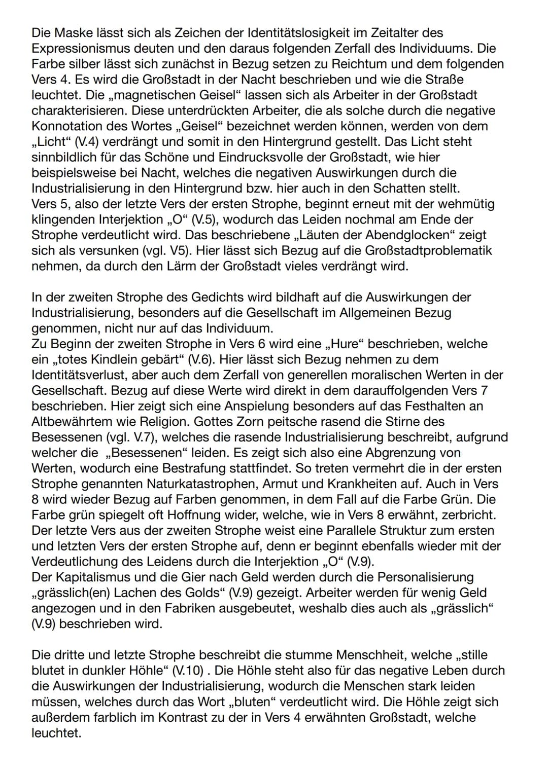 Gedichtsanalyse
Das vorliegende expressionistische Gedicht ,,An die Verstummten", welches
aus dem Jahre 1913 stammt und von Georg Trakl verf