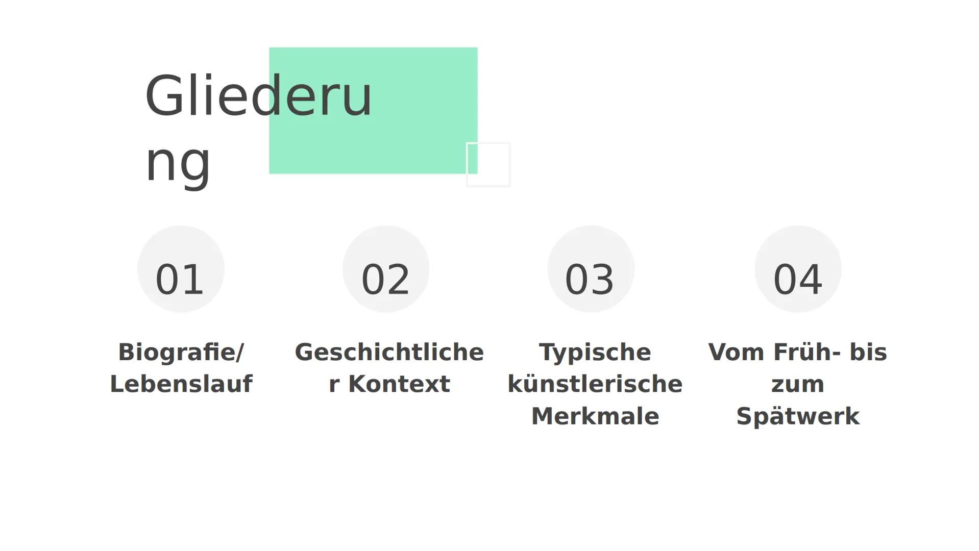Mone
t
Mitbegründer des
Impressionismus Gliederu
ng
01
02
Biografie/ Geschichtliche
Lebenslauf
r Kontext
03
Typische
künstlerische
Merkmale
