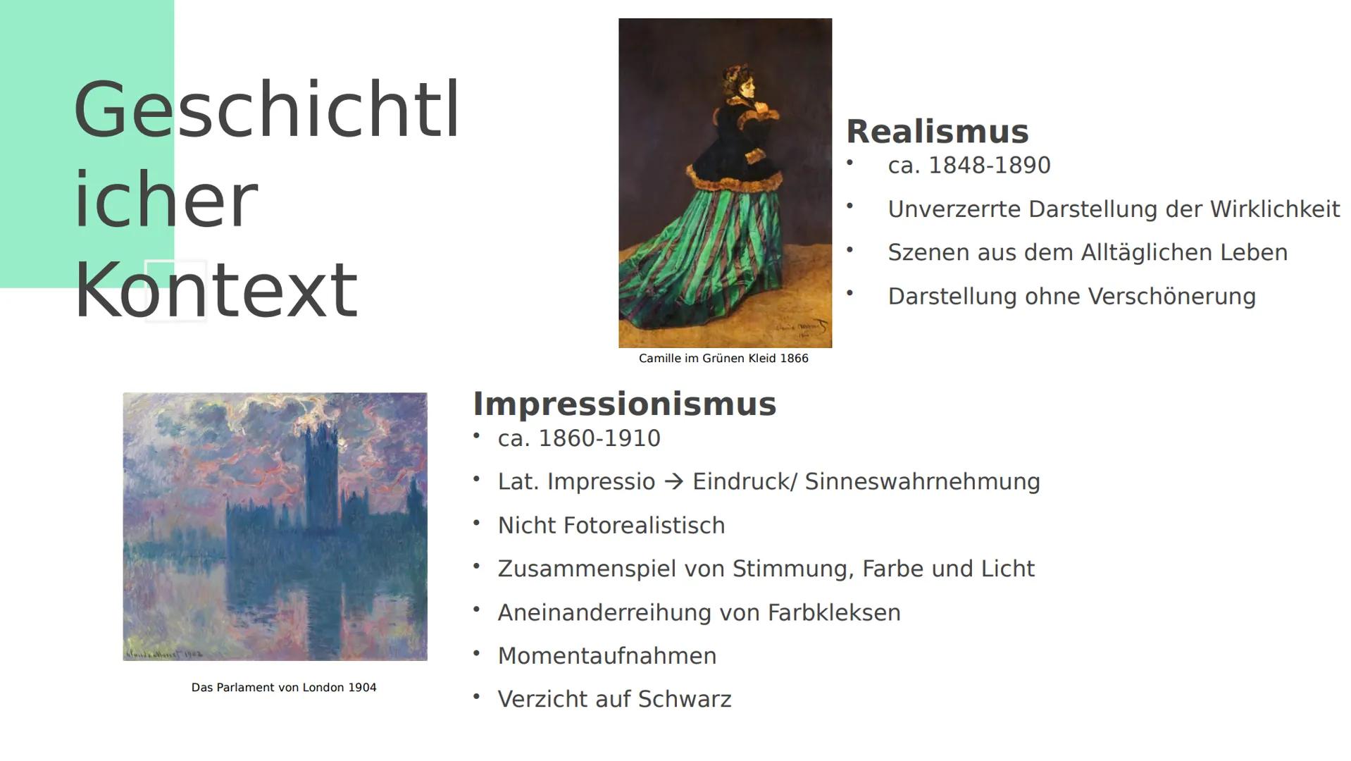 Mone
t
Mitbegründer des
Impressionismus Gliederu
ng
01
02
Biografie/ Geschichtliche
Lebenslauf
r Kontext
03
Typische
künstlerische
Merkmale
