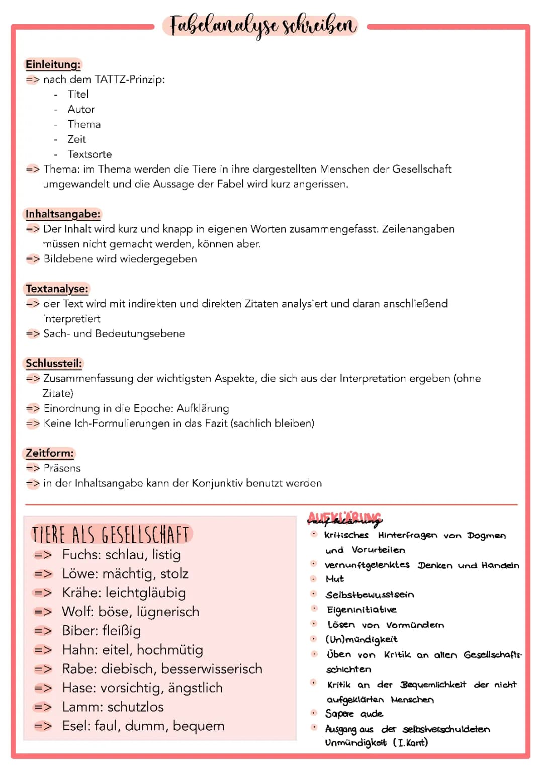 Fabelanalyse schreiben