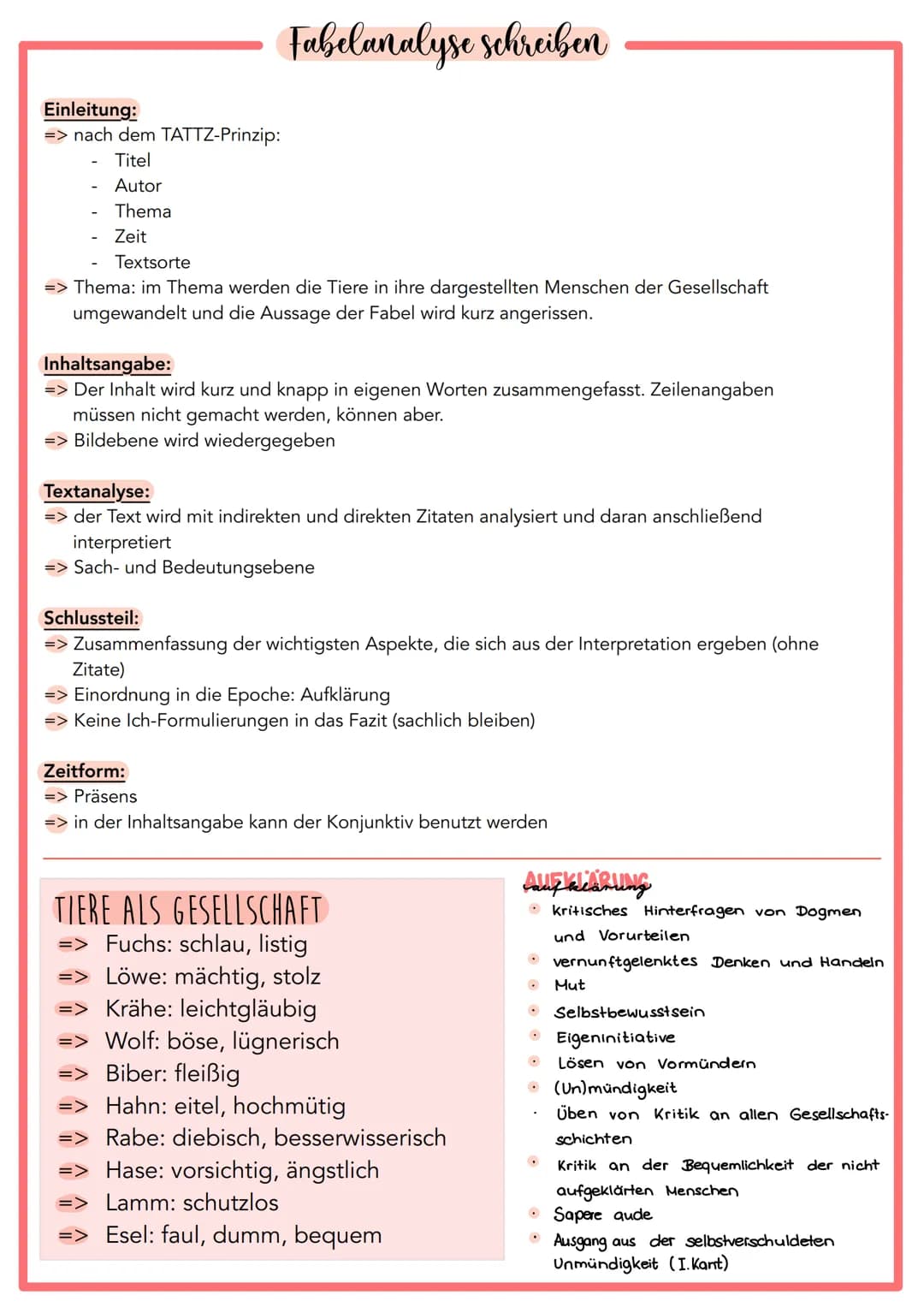 Einleitung:
=> nach dem TATTZ-Prinzip:
Titel
Autor
Thema
Zeit
Fabelanalyse schreiben
Textsorte
Thema: im Thema werden die Tiere in ihre darg
