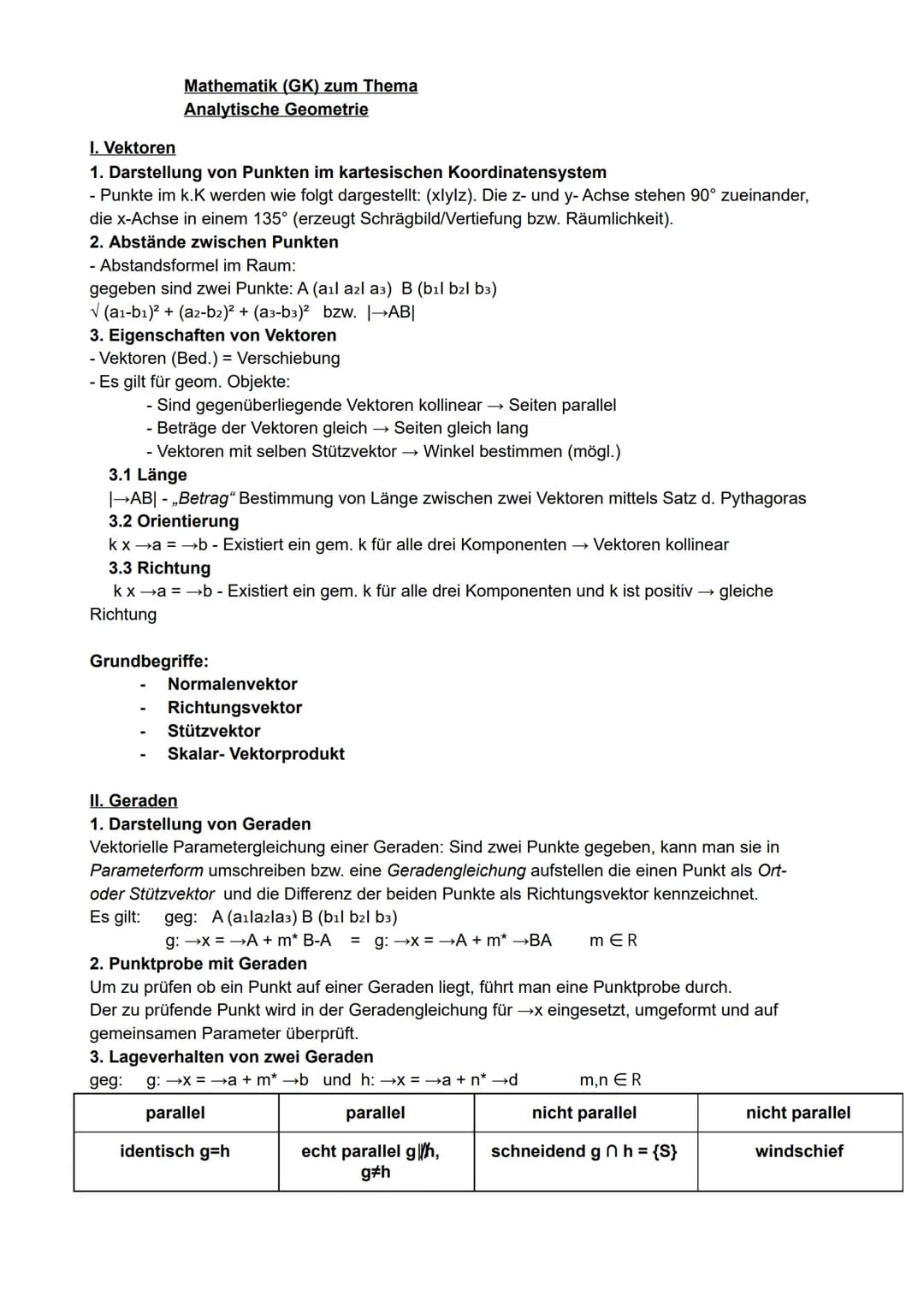 Mathematik (GK) zum Thema
Analytische Geometrie
I. Vektoren
1. Darstellung von Punkten im kartesischen Koordinatensystem
- Punkte im K.K wer