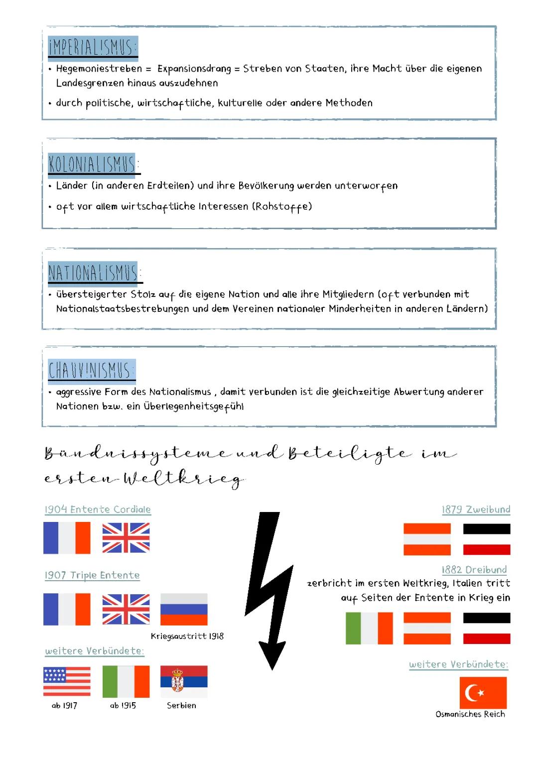 Ursachen des 1. Weltkriegs: Arbeitsblatt und Zusammenfassung