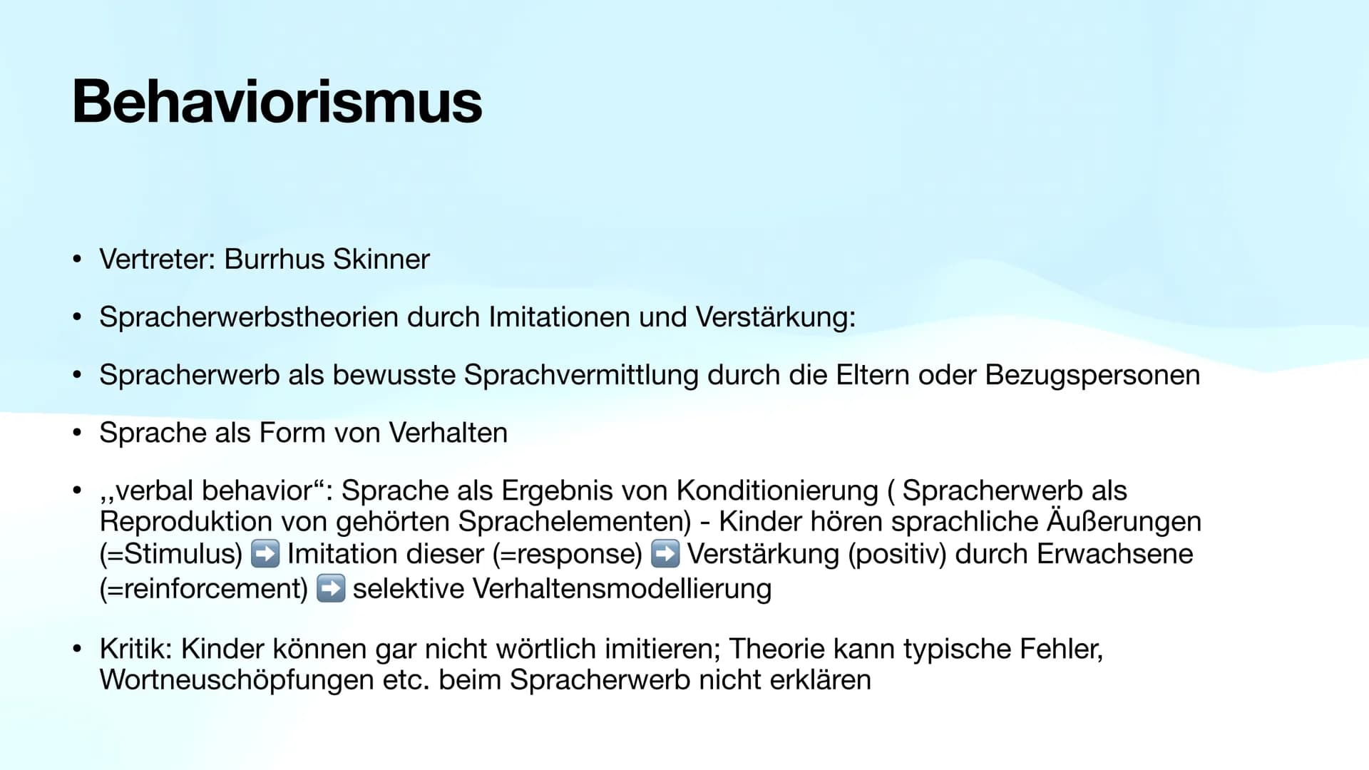 Die Spracherwerbstheorien
Behaviorismus, Nativismus, Kognitivismus, Interaktionismus
Von Lilia und Sarah Inhaltsverzeichnis
Spracherwerbsthe
