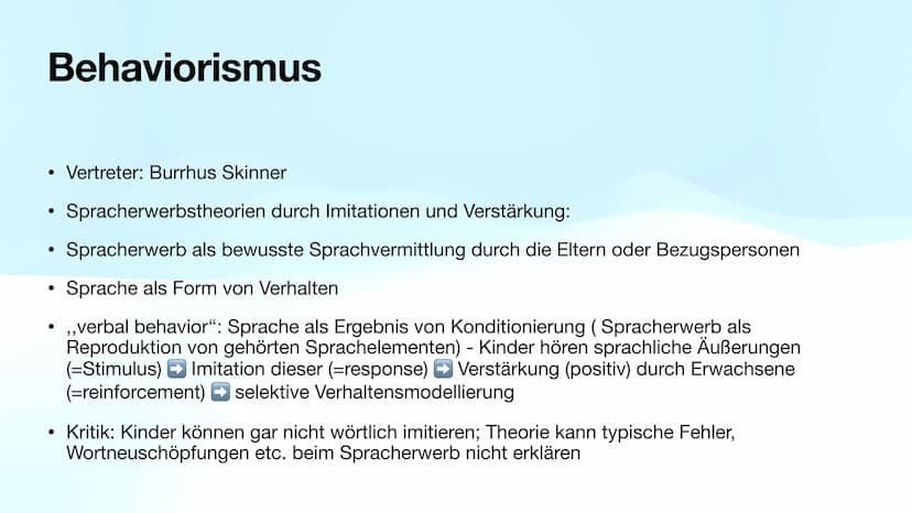 Die Spracherwerbstheorien
Behaviorismus, Nativismus, Kognitivismus, Interaktionismus
Von Lilia und Sarah Inhaltsverzeichnis
Spracherwerbsthe