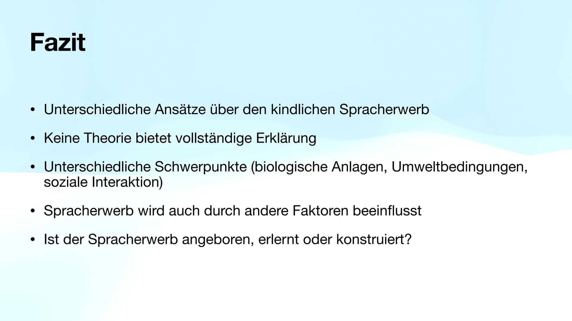 Die Spracherwerbstheorien
Behaviorismus, Nativismus, Kognitivismus, Interaktionismus
Von Lilia und Sarah Inhaltsverzeichnis
Spracherwerbsthe