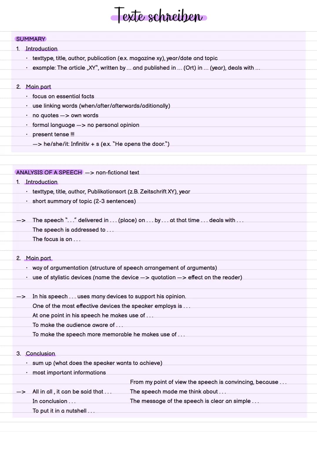 Abiturzusammenfassung BK
Texte schreiben
summary, analysing non-fictional and fictional
texts, analysing statistics. comment/discussion,
med