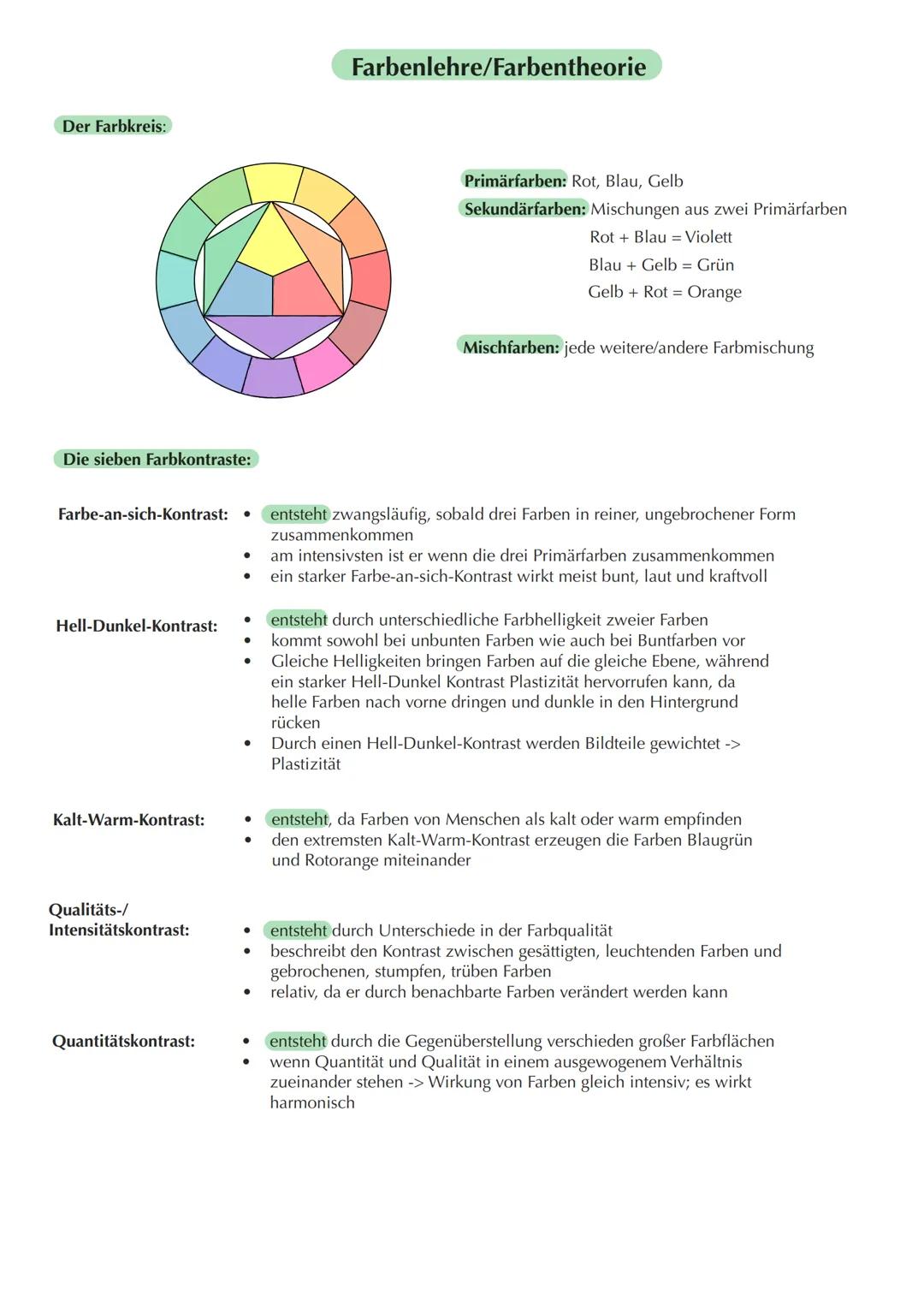 # Farbenlehre/Farbentheorie

Der Farbkreis:

Primärfarben: Rot, Blau, Gelb

Sekundärfarben: Mischungen aus zwei Primärfarben

Rot + Blau = V