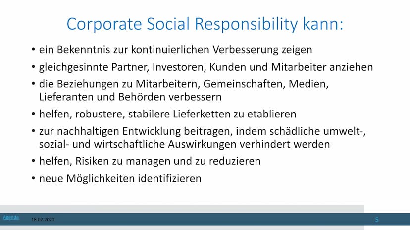 18.02.2021
Corporate Social Responsibility
Die Gesellschaftliche Verantwortung von Unternehmen Von
1 Agenda
18.02.2021
1. Was ist CSR?
2. Co
