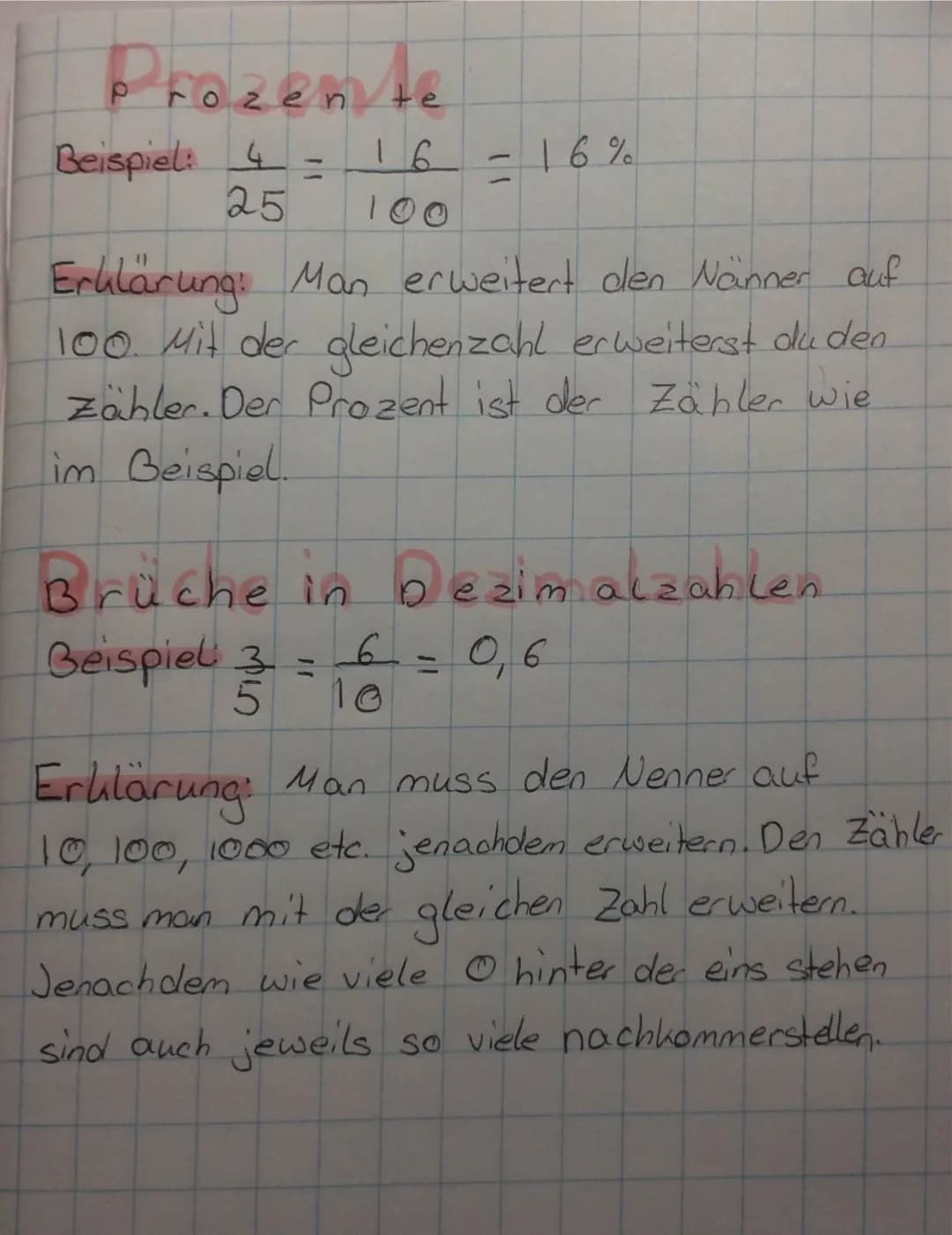Brüche in Prozente und Brüche in Dezimalzahlen