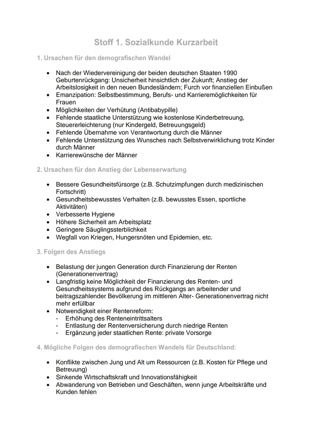 1. Ursachen für den demografischen Wandel
Nach der Wiedervereinigung der beiden deutschen Staaten 1990
Geburtenrückgang: Unsicherheit hinsic