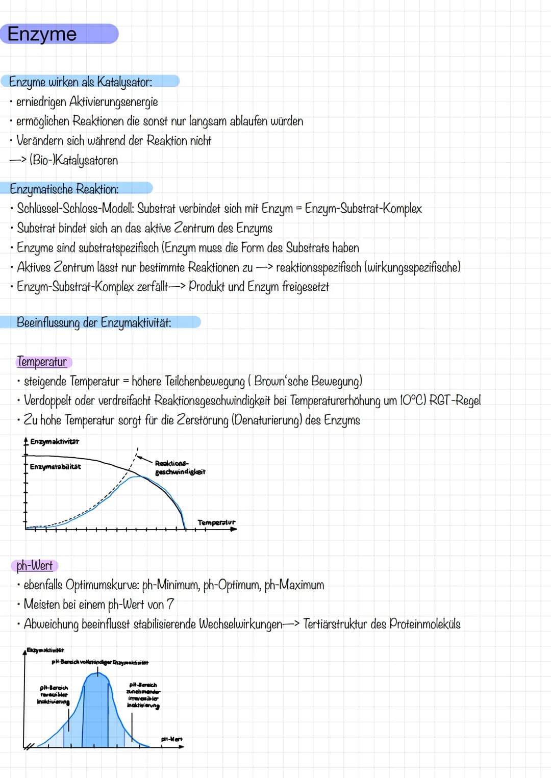 Enzyme
Enzyme wirken als Katalysator:
erniedrigen Aktivierungsenergie
• ermöglichen Reaktionen die sonst nur langsam ablaufen würden
Verände