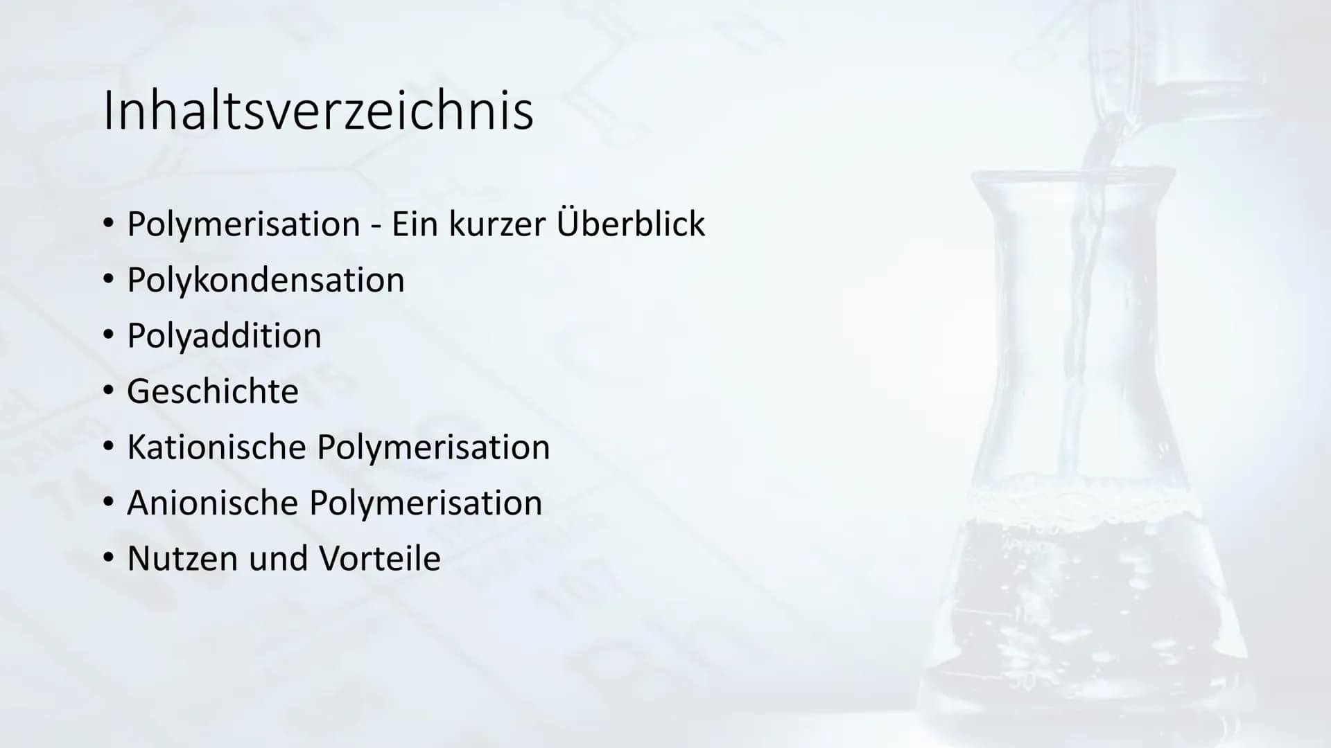 B
N
CH₂
lonische Polymerisation
75
aste
74
W Re
bohnium
107
Bh H
APPROX Inhaltsverzeichnis.
• Polymerisation - Ein kurzer Überblick
• Polyko