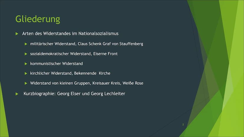 Widerstand im
Nationalsozialismus
Ehrlich, Amelie, 30. Oktober 2020, 10/1
F Gliederung
Arten des Widerstandes im Nationalsozialismus
militär