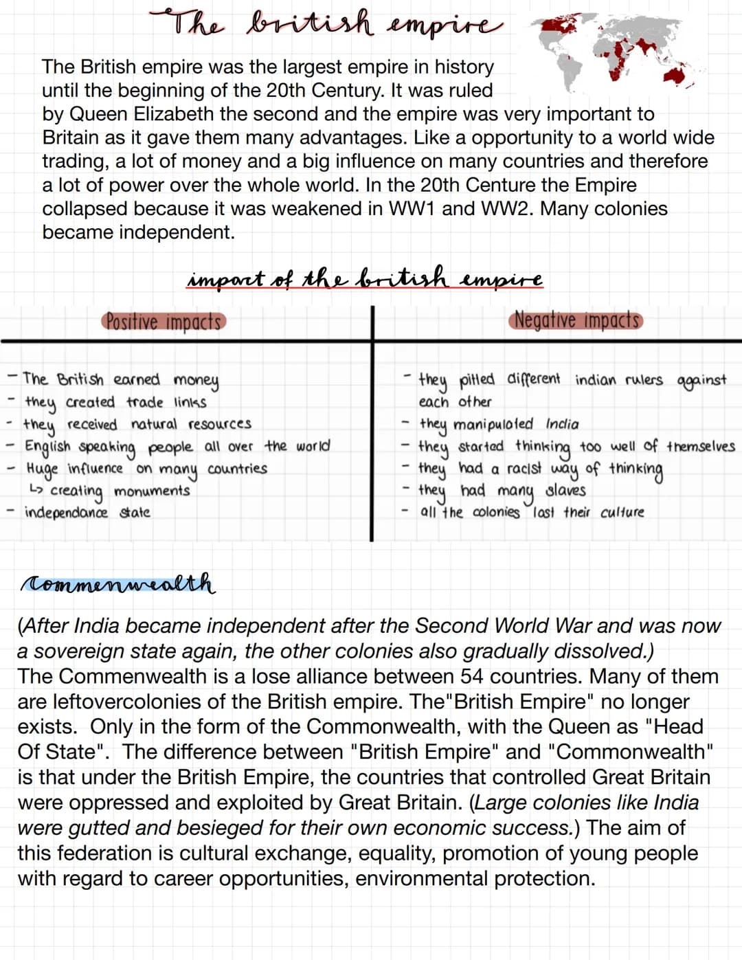 The british empire.
The British empire was the largest empire in history
until the beginning of the 20th Century. It was ruled
by Queen Eliz