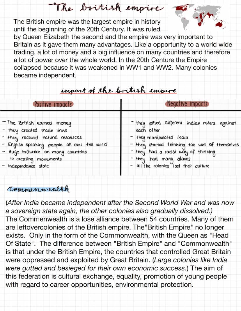 The british empire.
The British empire was the largest empire in history
until the beginning of the 20th Century. It was ruled
by Queen Eliz
