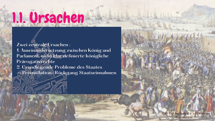 DIE "GLORREICHE REVOLUTION
von England
1688/89 Inhaltsverzeichnis
1. VORGESCHICHTE
1.1. Ursachen
1.2. Das Verhältnis von Krone und Parlament