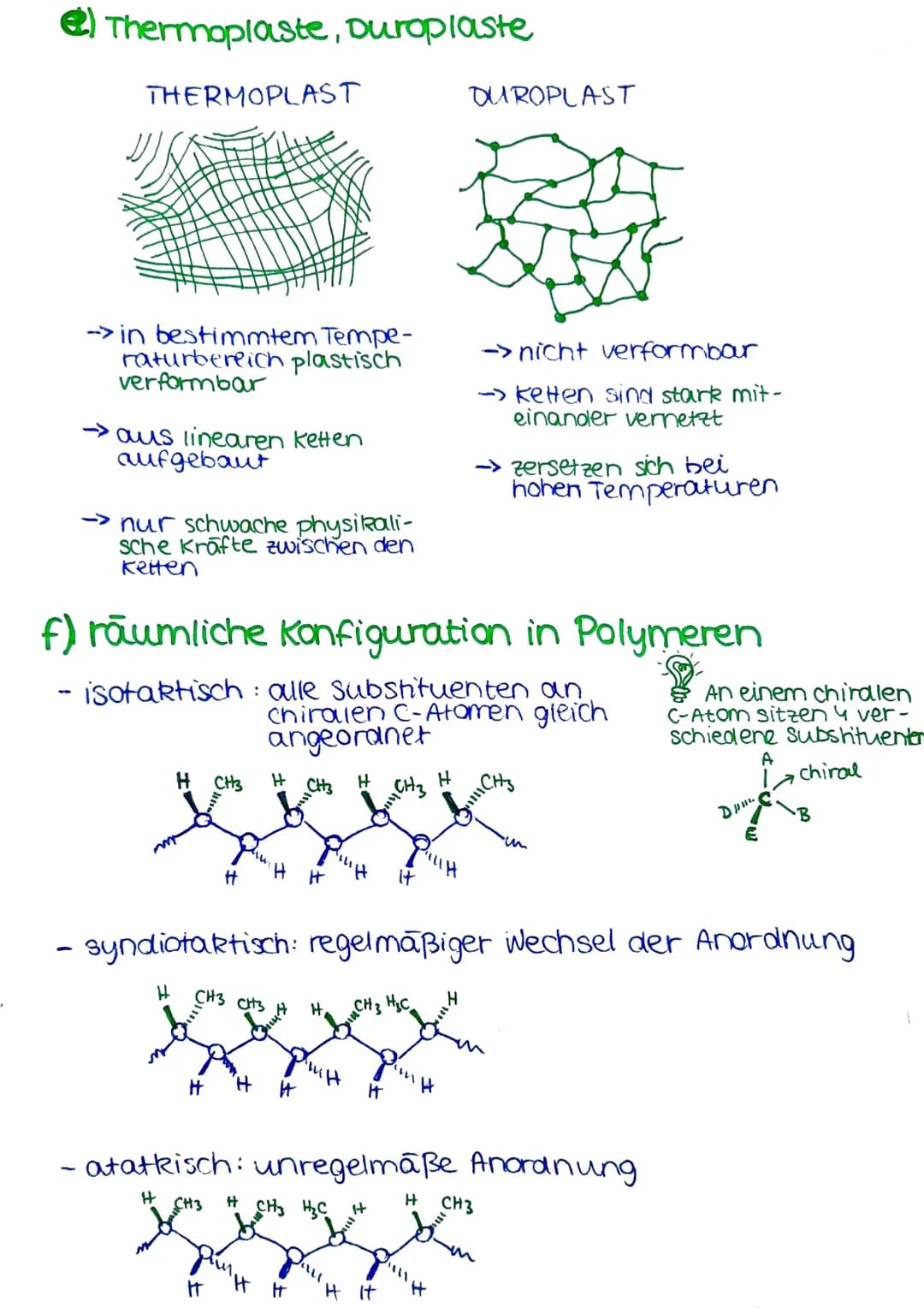 KUNSTSTOFFE (POLYMERE)
1. Struktur & eigenschaften
a) generelle Eigenschaften
Rein einheitlicher Schmelzpunkt, sondern Erweichungsintervall
