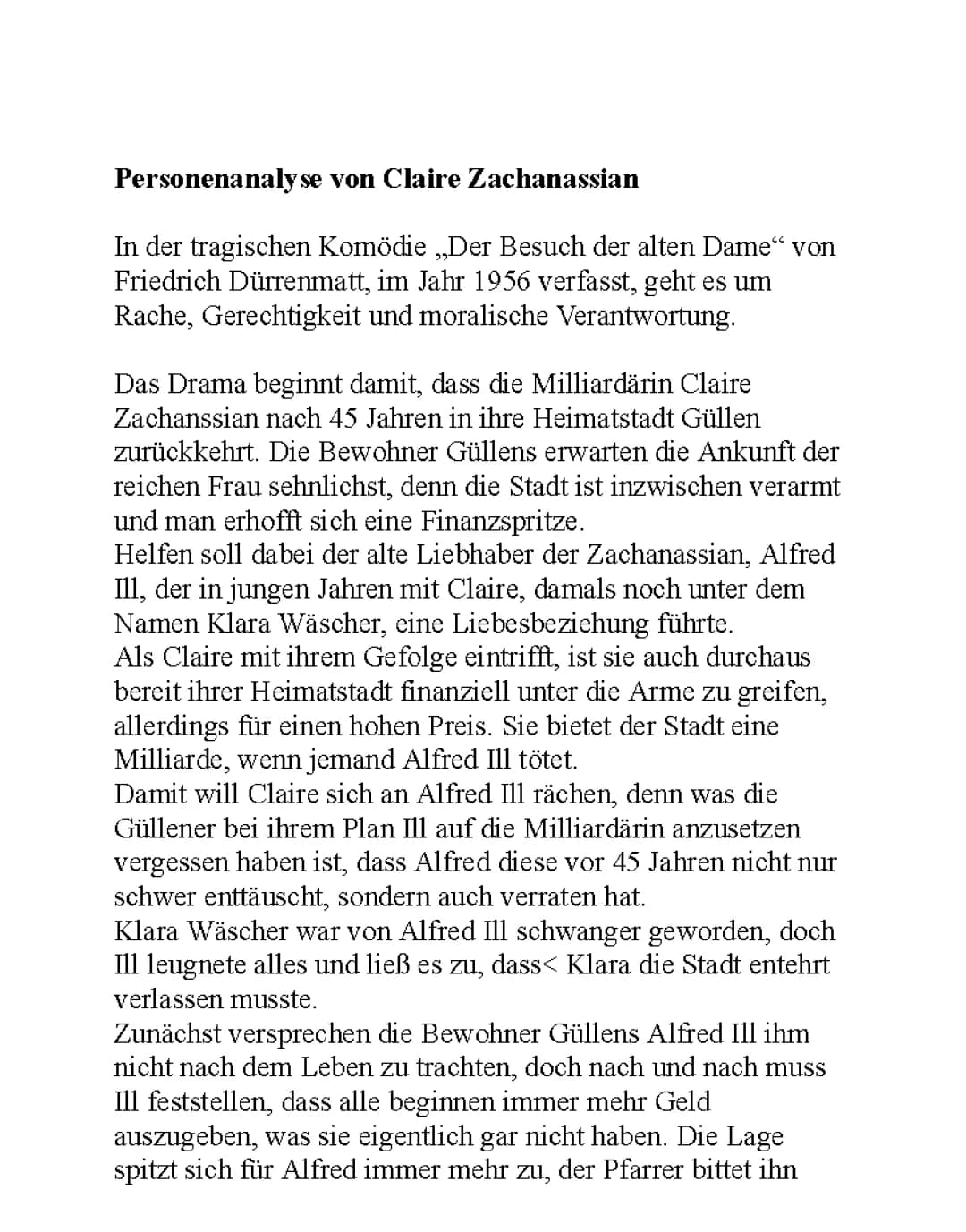  Charakterisierung Clair Zachanassian von der Besuch der alten Dame 