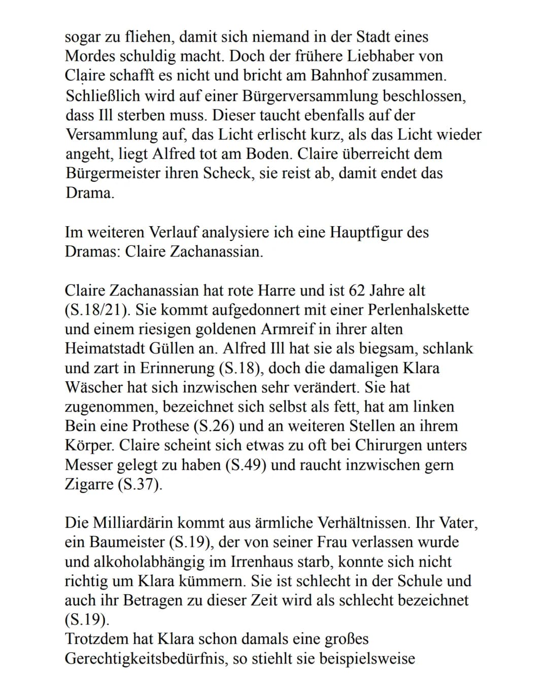 Personenanalyse von Claire Zachanassian
In der tragischen Komödie ,,Der Besuch der alten Dame" von
Friedrich Dürrenmatt, im Jahr 1956 verfas