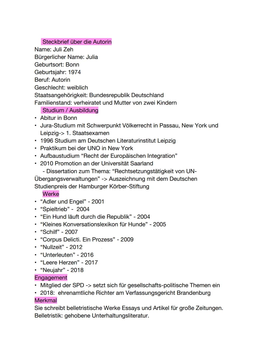 Inhaltsverzeichnis
1. Steckbrief über die Autorin
2. Kapitel Zusammenfassungen
3. Kapitel im Detail
4. Charakterisierungen der Protagonisten