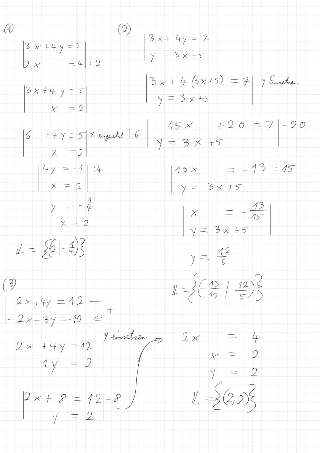 (1)
3 x + 4y
12 x
(3)
3x + 4y
16
x
x
чу
X
=5
>
= 4:2
+4y=5 X eingesetzt |-6
= 2
= -1
= 5
= 2
=
X
14 = {(61-4)}
-
1
2x+4y = 12
1-2x-3y = -10
