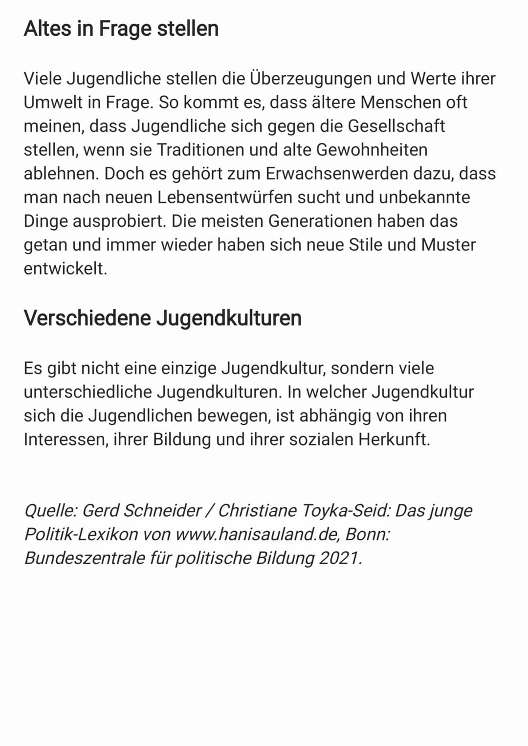 Den eigenen Weg finden
Mit dem Begriff „Jugendkultur“ bezeichnet man
Lebensvorstellungen und Lebensstile von jungen Menschen,
die den Wunsch