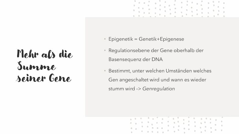Epigenetik
HABEN GENE EIN GEDÄCHTNIS? Mehr als die
Summe
seiner Gene
●
●
●
Epigenetik = Genetik+Epigenese
Regulationsebene der Gene oberhalb