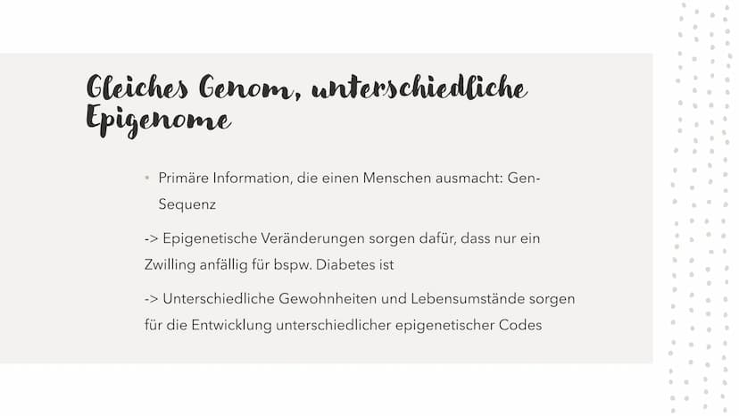 Epigenetik
HABEN GENE EIN GEDÄCHTNIS? Mehr als die
Summe
seiner Gene
●
●
●
Epigenetik = Genetik+Epigenese
Regulationsebene der Gene oberhalb