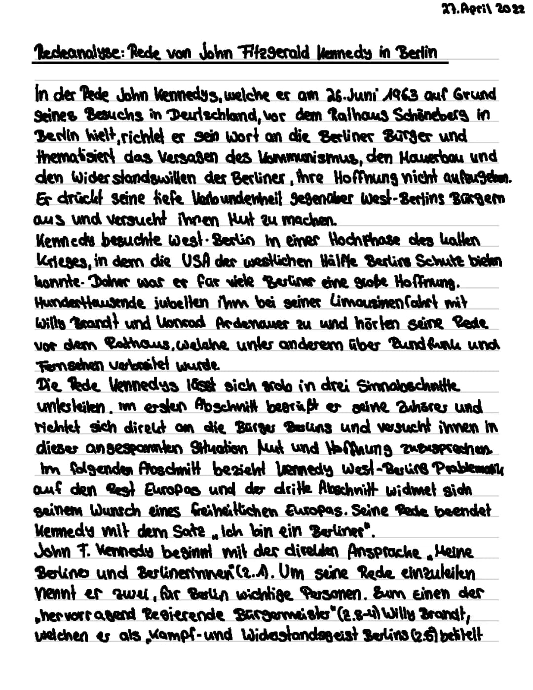 Redeanalyse von John F. Kennedy in Berlin