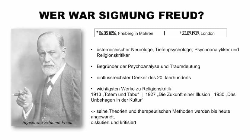 MSS 12
evang. Religion
SIGMUND FREUD
DIE PSYCHOANALYTISCHE SICHT AUF
DIE RELIGION
Frank Erhardt, Julian Schröder, Evelyne Hildebrandt, Alina