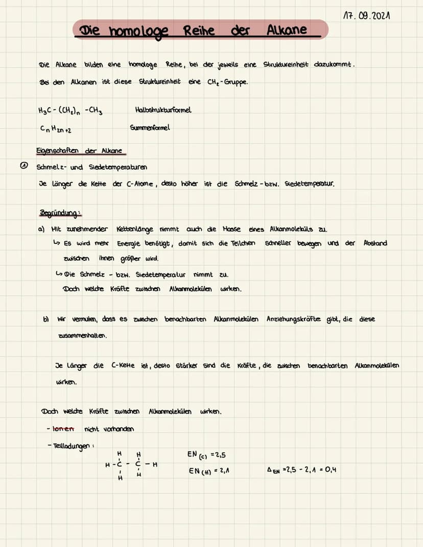 Datum:
Thema: Die homologe Reihe der Alkane
Alkan
Aufgabe: Ergänze die Tabelle für die ersten zehn Vertreter der homologen Reihe der Alkane.