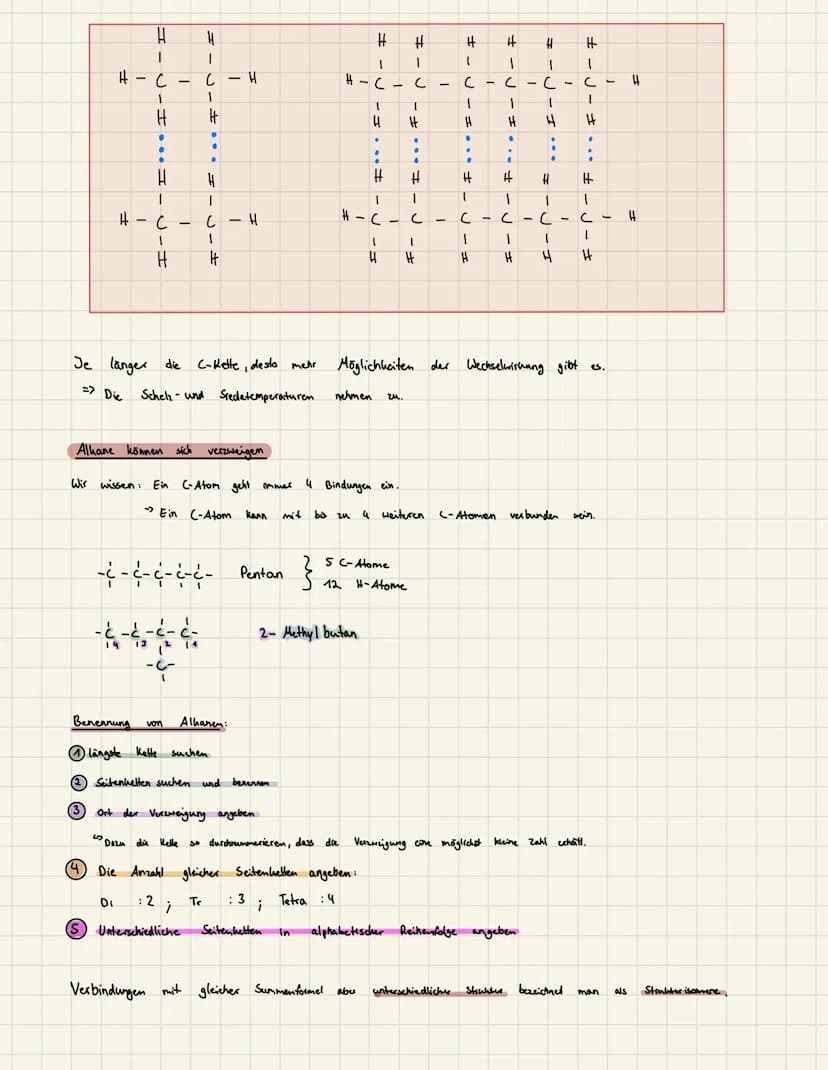 Datum:
Thema: Die homologe Reihe der Alkane
Alkan
Aufgabe: Ergänze die Tabelle für die ersten zehn Vertreter der homologen Reihe der Alkane.