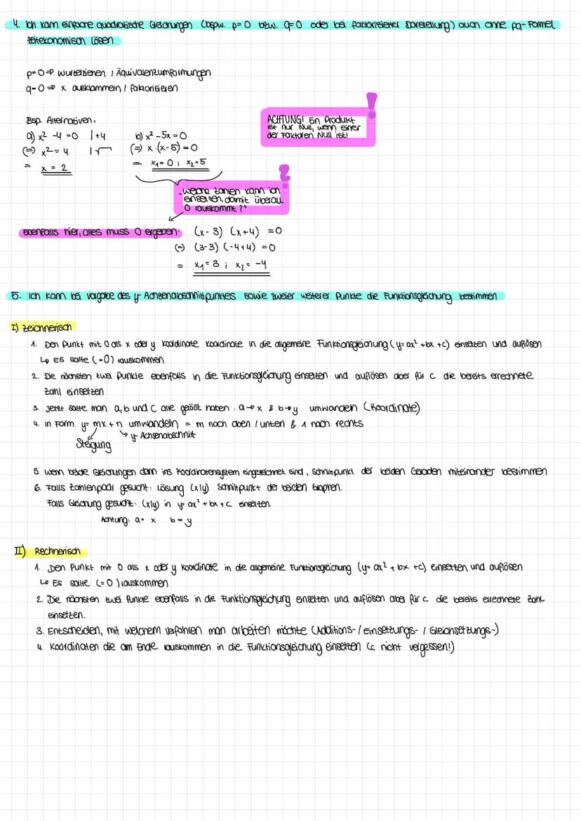 1. Ich kenne die Definition von Nullstellen, kann Nullstellen berechnen und ihre symetrische Anordnung nutzen, um die Lage des Scheitelpunkt